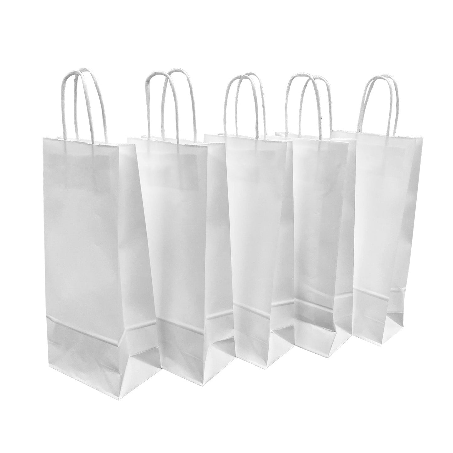 250 Pcs, Wine, 5.5x3.25x13 inches, White Paper Bags, with Twisted Handle