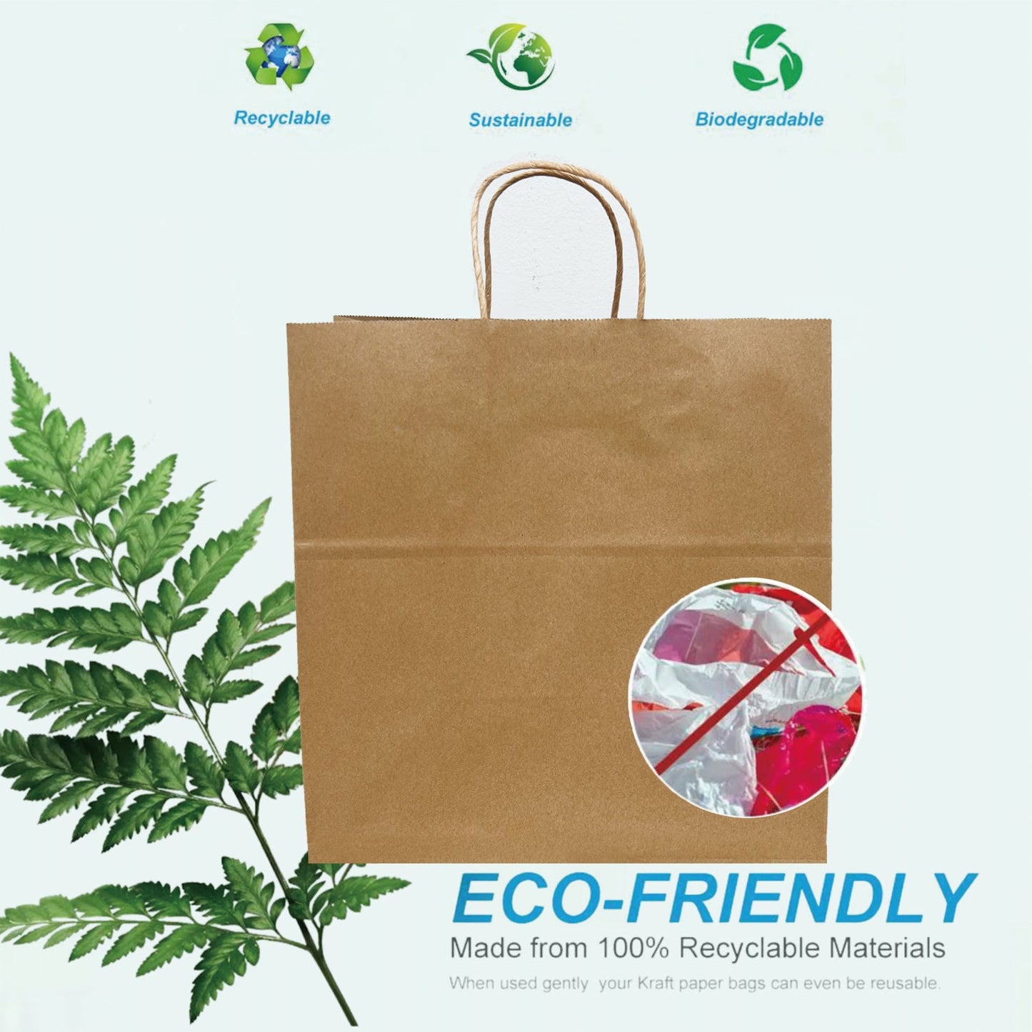 1383B | 200pcs Take Out 13x8x13 inches Kraft Paper Bag Cardboard Insert with Twisted Handles; U$0.59/pc