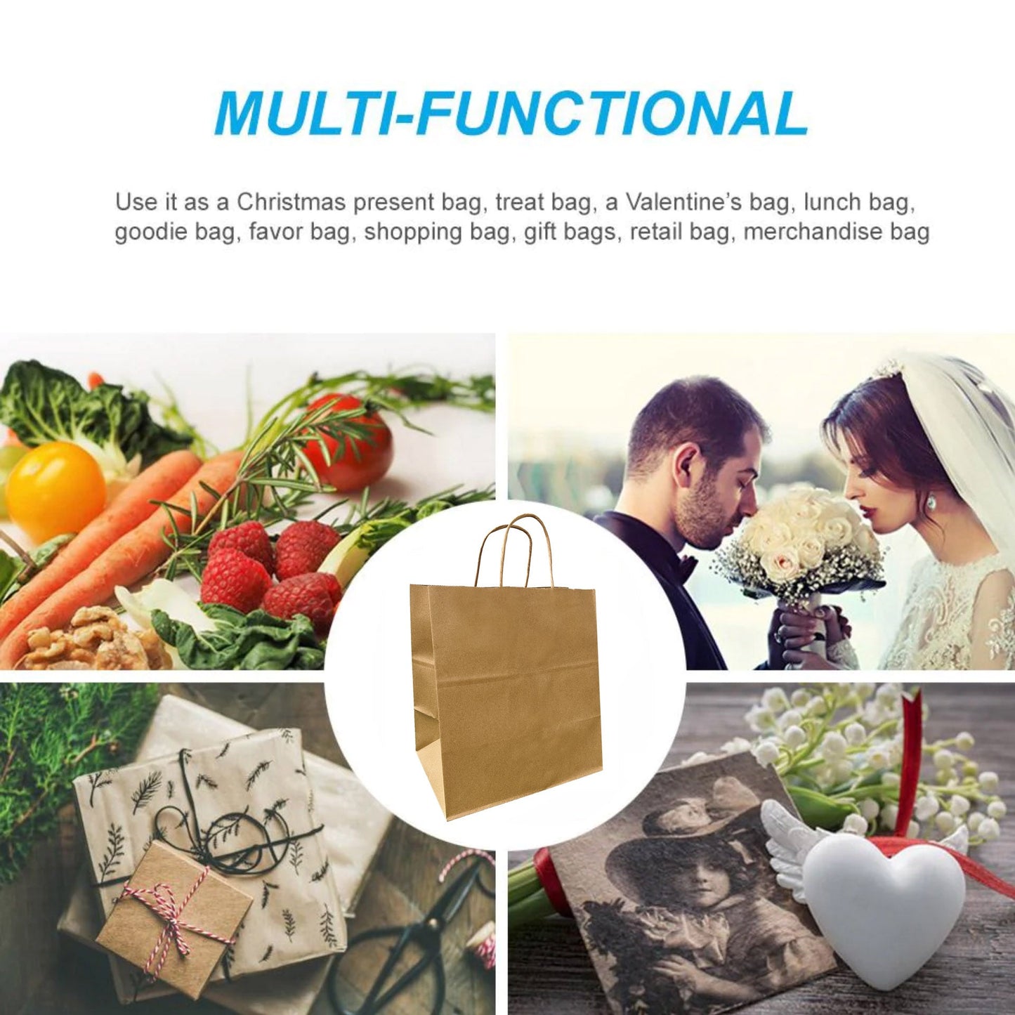 1182B | 200pcs Bento 11x8x12 inches Kraft Paper Bag Cardboard Insert with Twisted Handles; U$0.54/pc