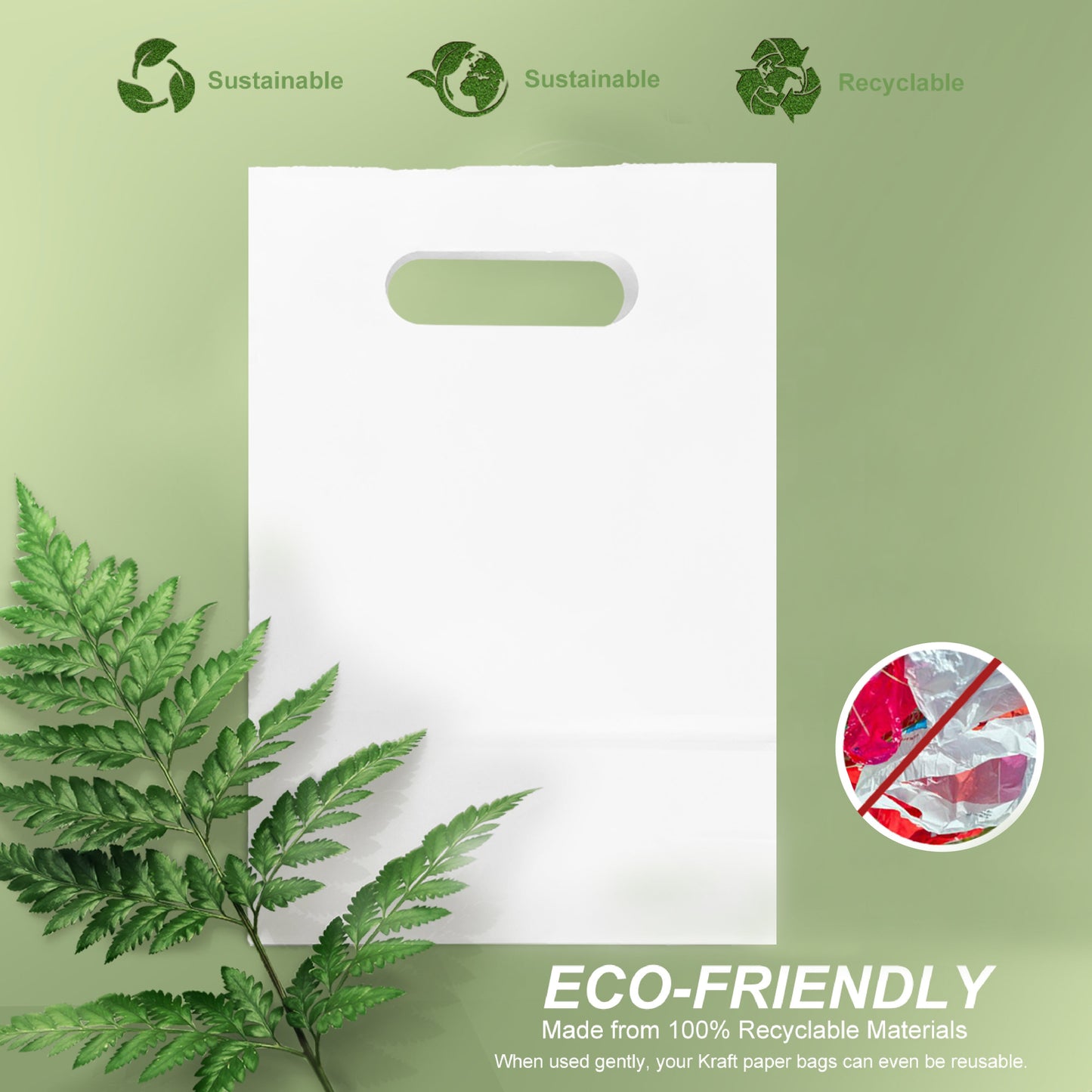 250pcs, Snack, 7 1/8x3 1/4x10 3/4 inches, White Paper Bags, with Die Cut Handles