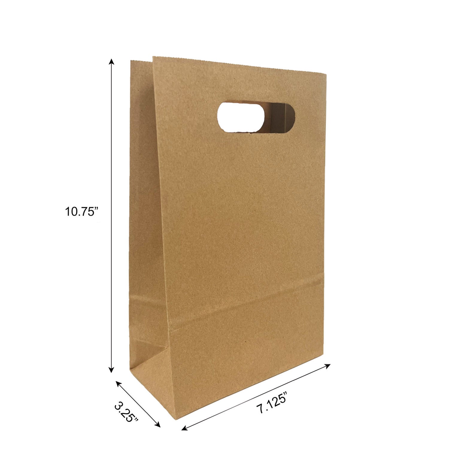 250pcs, Snack, 7 1/8x3 1/4x10 3/4 inches, Kraft Paper Bags, with Die Cut Handles