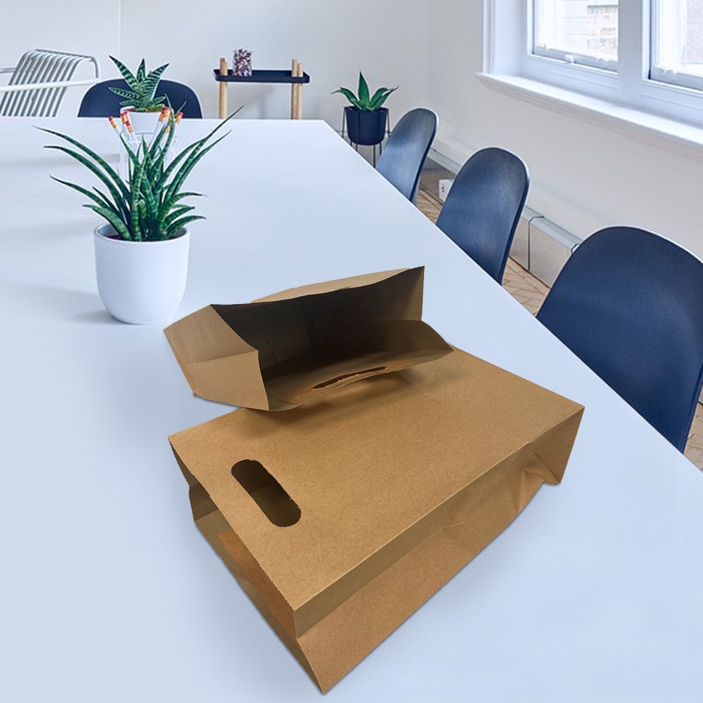 250pcs, Pub, 8x4x13 5/8 inches, Kraft Paper Bags, with Die Cut Handles