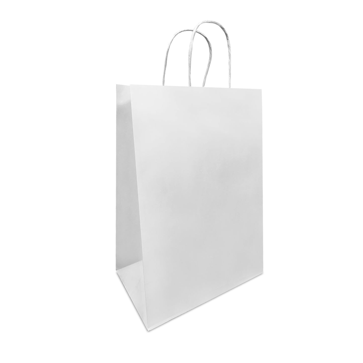 9063W | 200pcs Bottle 9x5.75x13.5 White Paper Bags Twisted Handles; U$0.605/pc