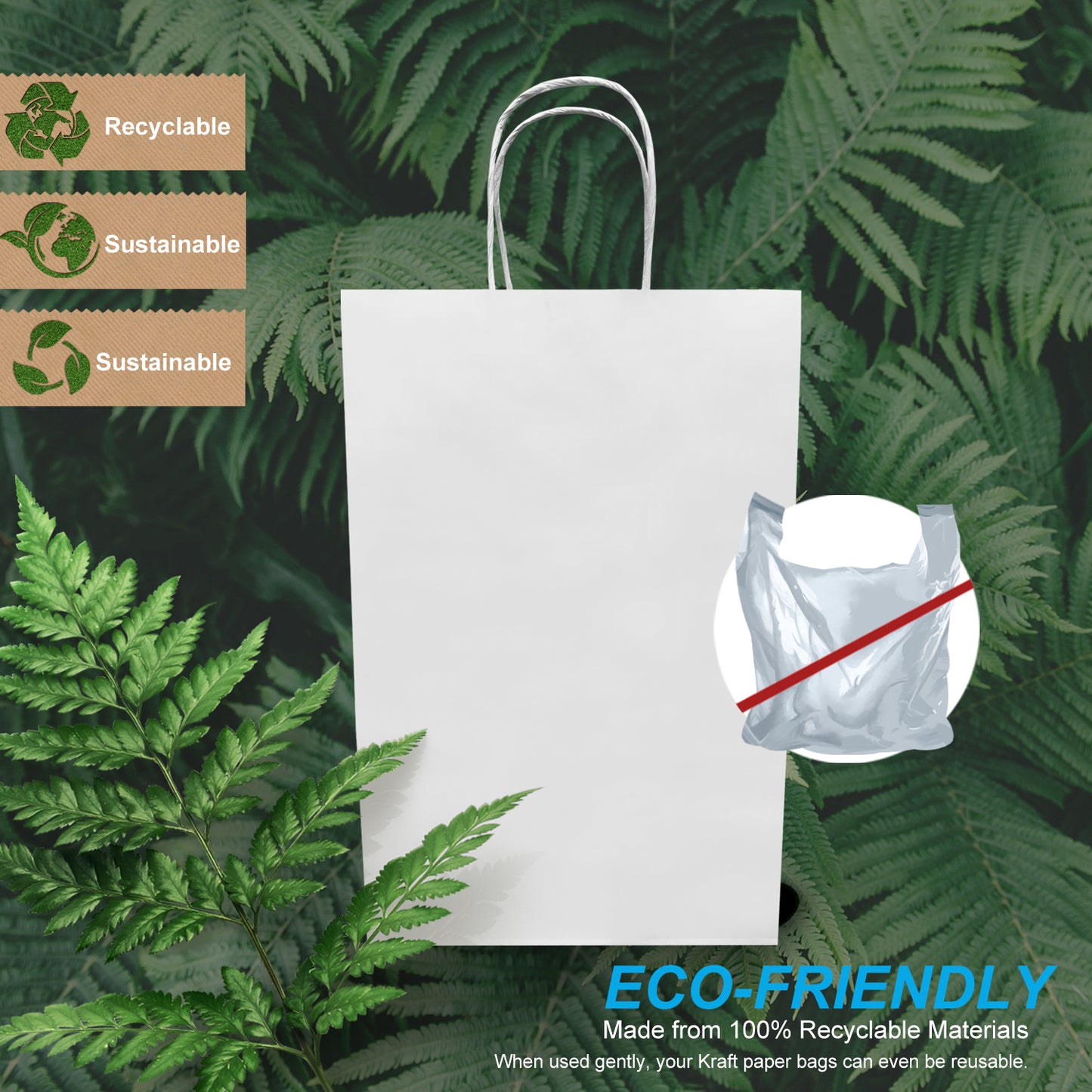 9063W | 200pcs Bottle 9x5.75x13.5 White Paper Bags Twisted Handles; U$0.7/pc