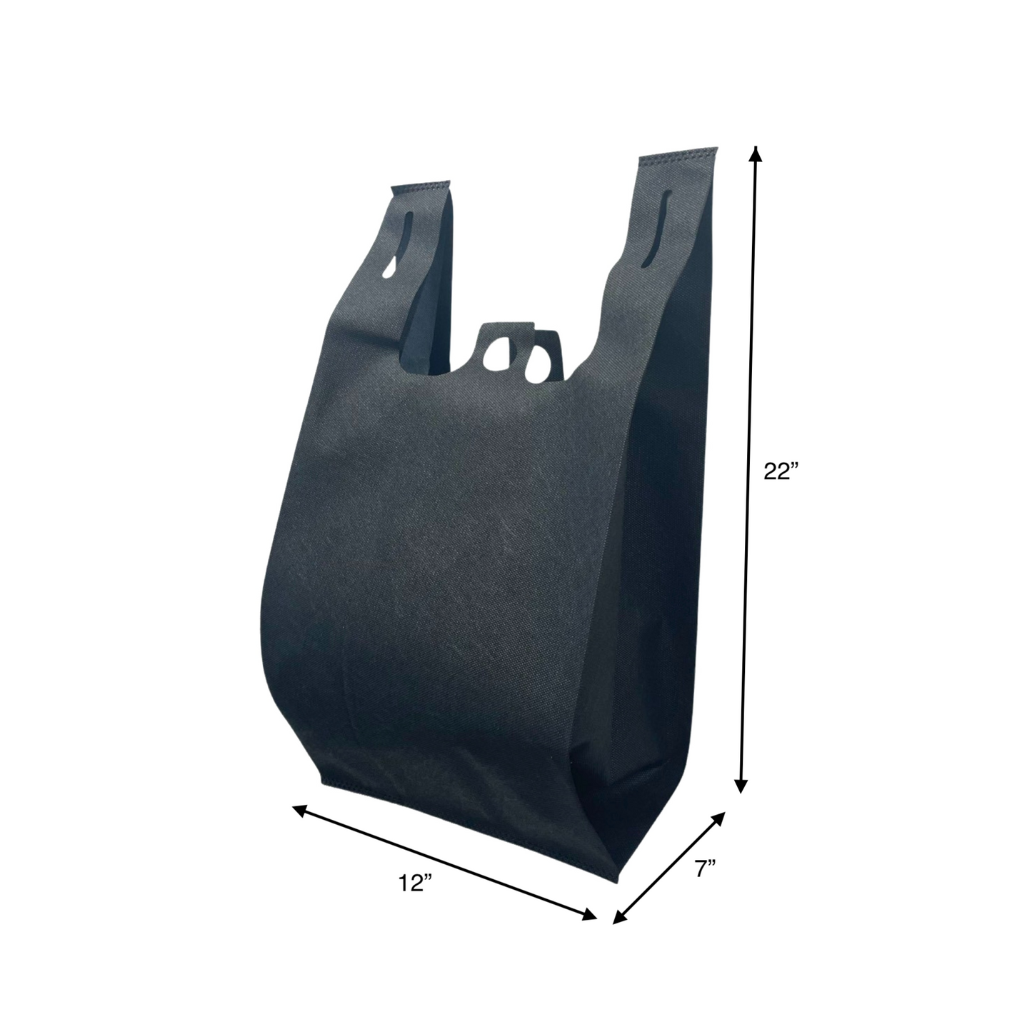 200pcs Non-Woven Reusable T-Shirt Bag 12x7x22 inches Black Shopping Bags Pinch Bottom; U$0.54/pc