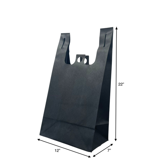 200pcs Non-Woven Reusable T-Shirt Bag 12x7x22x7 inches Black Shopping Bags Square Bottom; $0.55/bag