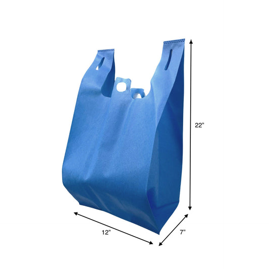 200pcs Non-Woven Reusable T-Shirt Bag 12x7x22 inches Blue Shopping Bags Pinch Bottom; $0.52/bag