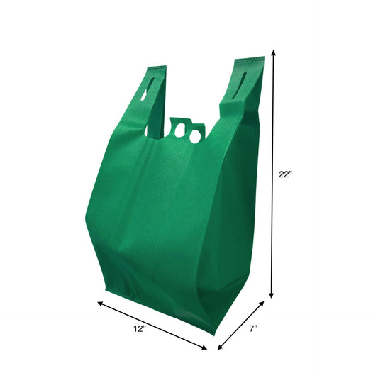200pcs Non-Woven Reusable T-Shirt Bag 12x7x22 inches Dark Green Shopping Bags Pinch Bottom; $0.52/bag
