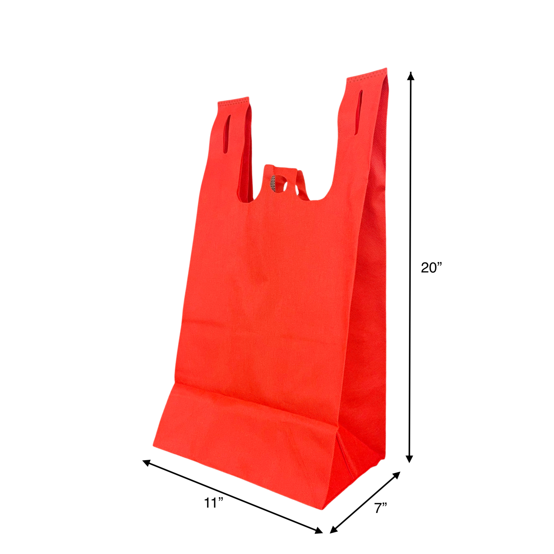200pcs Non Woven Reusable T Shirt Bag 11x7x20x7 inches Red