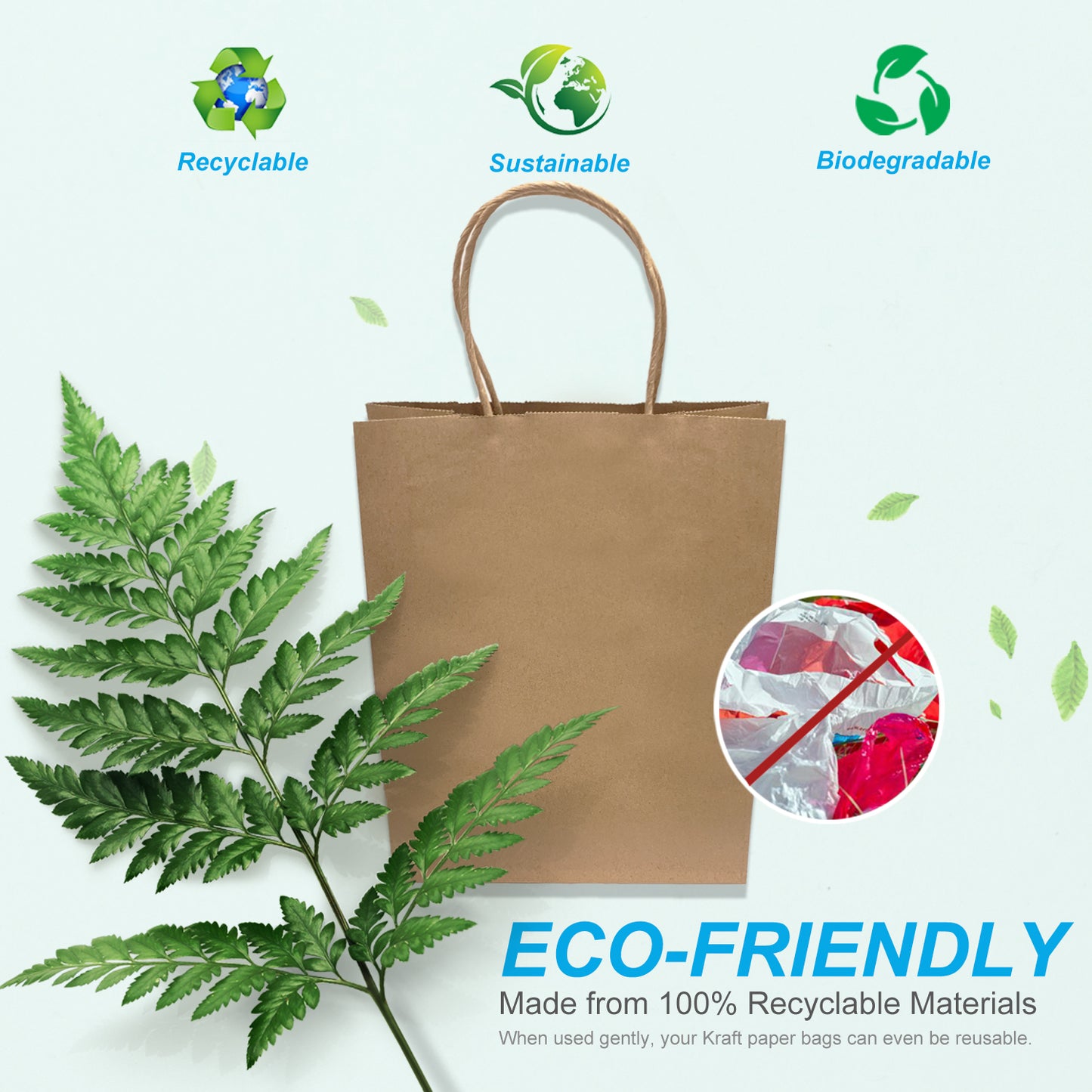 250 Pcs, Debbie, 10x5x13 inches, Kraft Paper Bags, with Twisted Handle