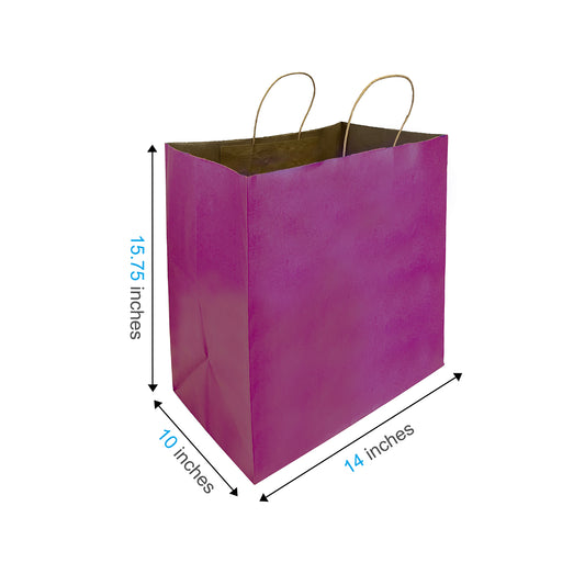 150 Pcs, Super Royal,  14x10x15.75 inches, Purple Kraft Paper Bags, with Twisted handle