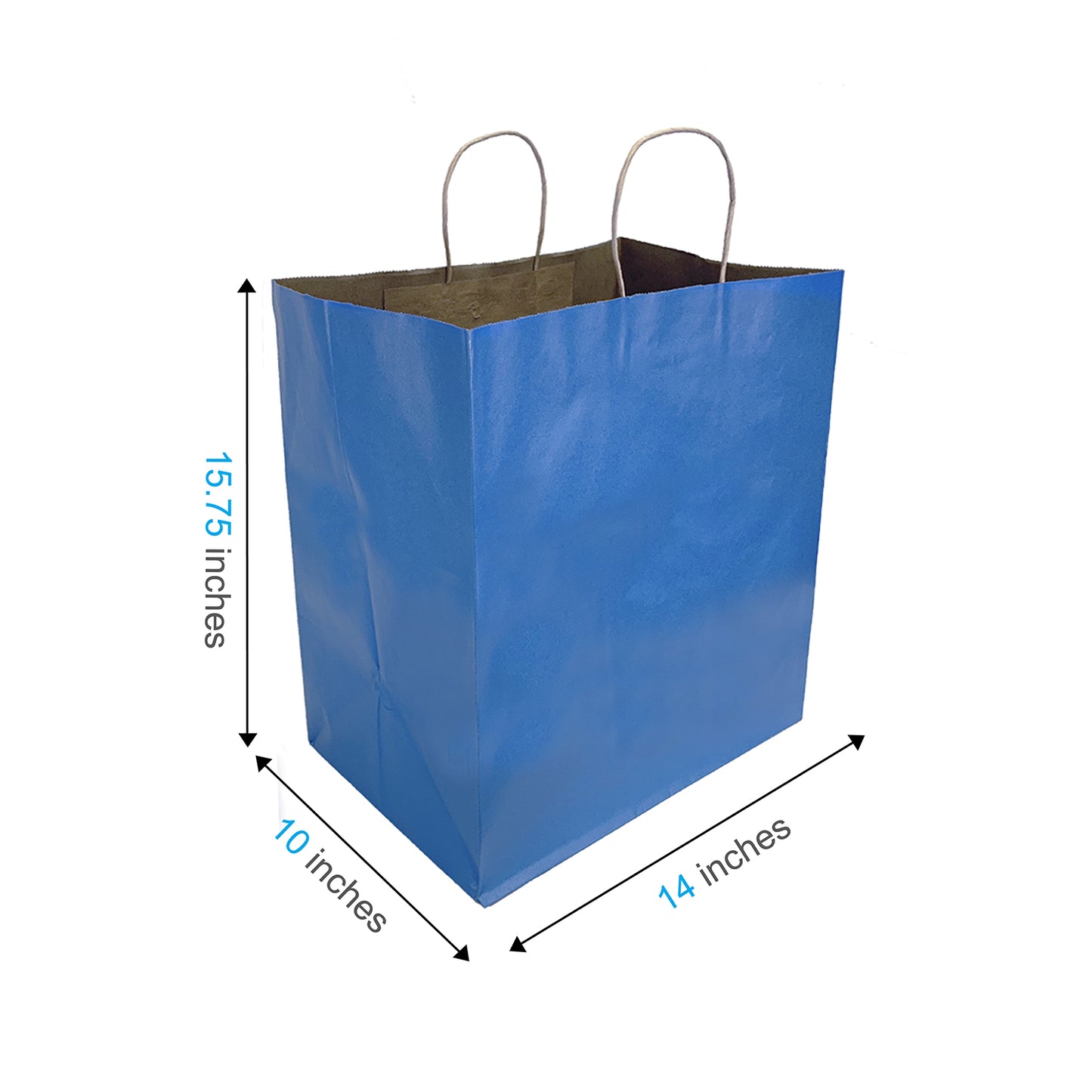 150 Pcs, Super Royal, 14x10x15.75 inches, Blue Kraft Paper Bags, with Twisted Handle