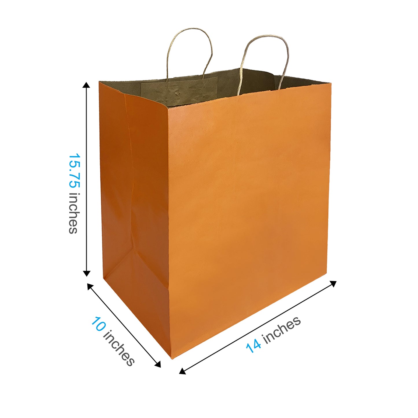 150 Pcs, Super Royal, 14x10x15.75 inches, Orange Kraft Paper Bags, with Twisted Handle