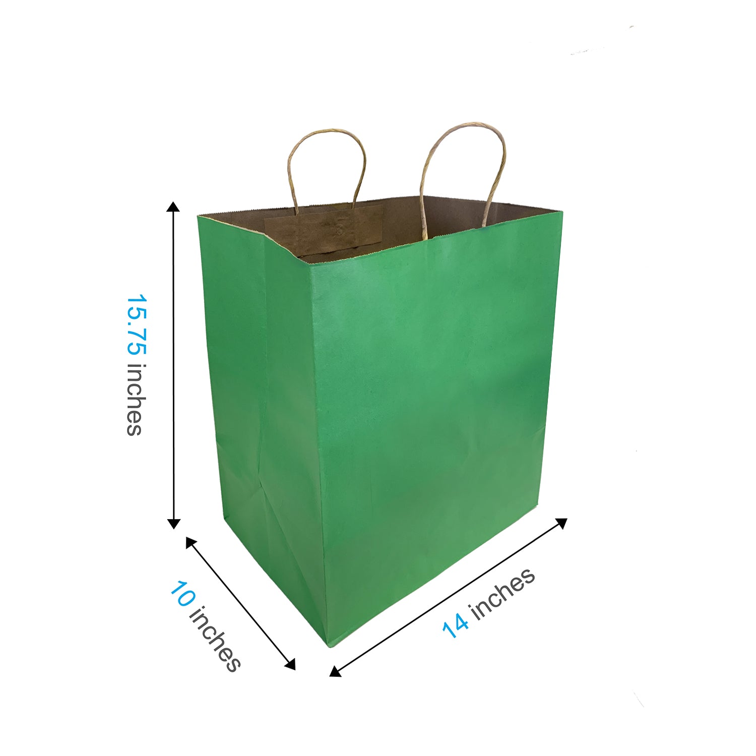 150 Pcs, Super Royal, 14x10x15.75 inches, Green Kraft Paper Bags, with Twisted Handle