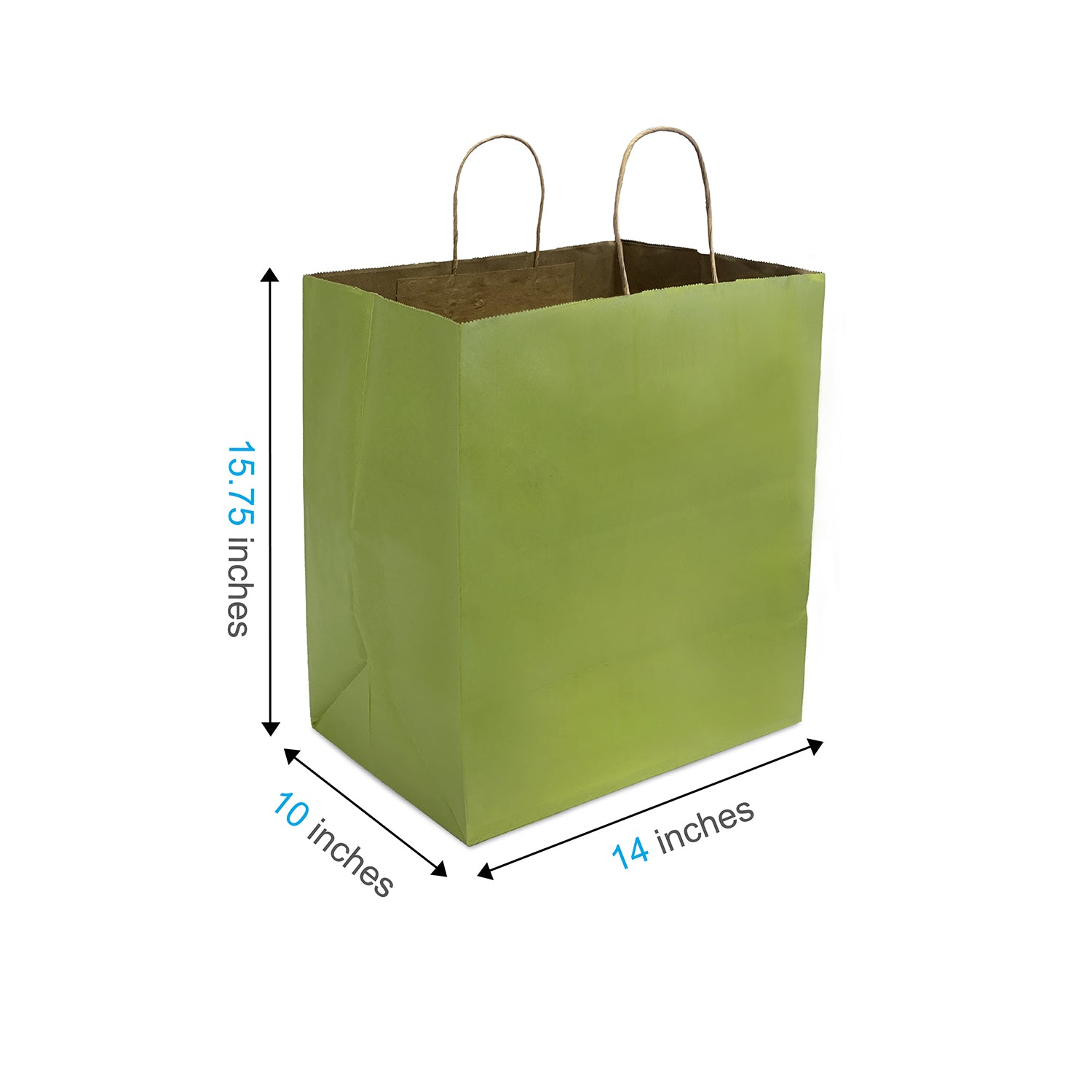 150 Pcs, Super Royal, 14x10x15.75 inches, Lime Kraft Paper Bags, with Twisted Handle