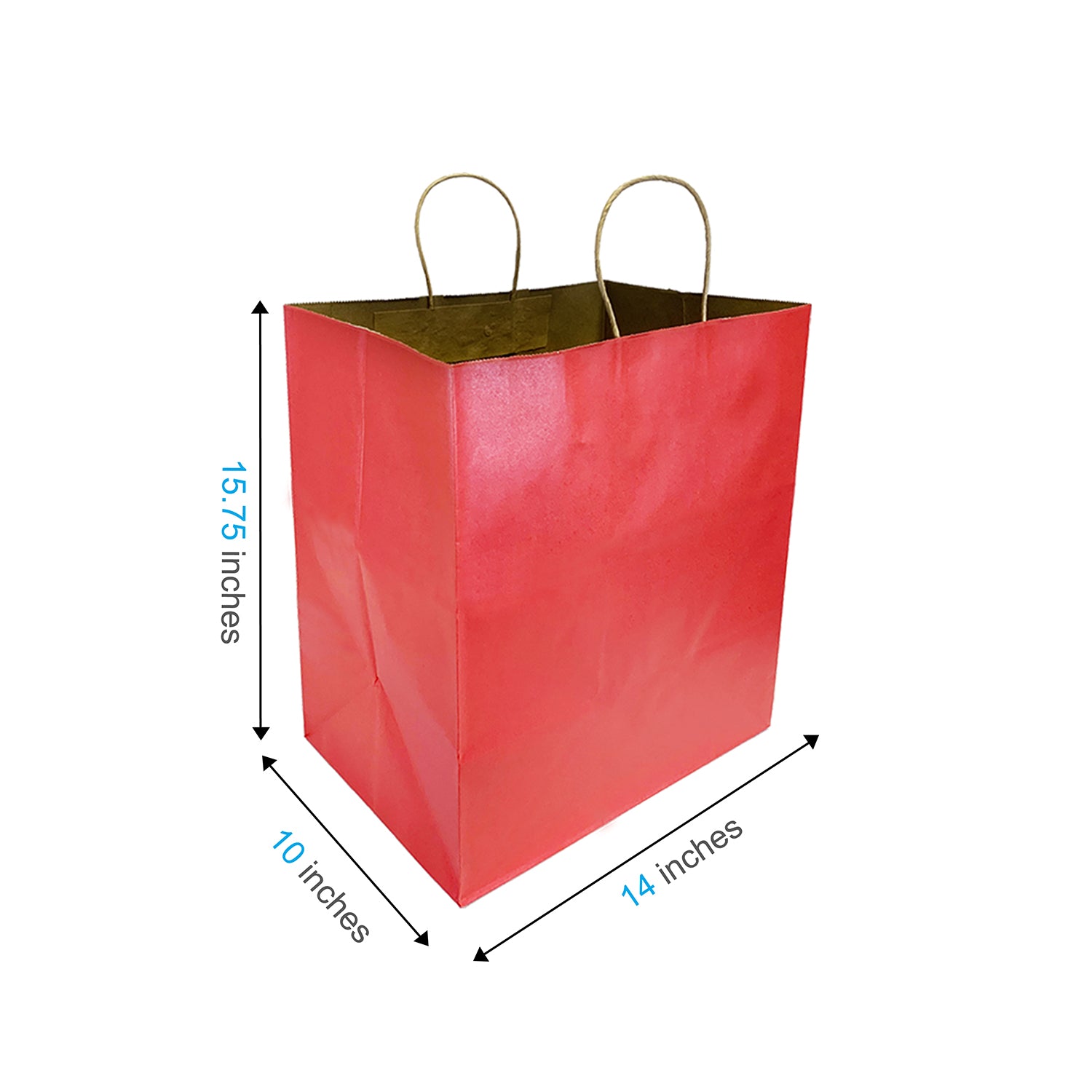 200 Pcs, Super Royal,  14x10x15.75 inches, Red Kraft Paper Bags, with Twisted handle