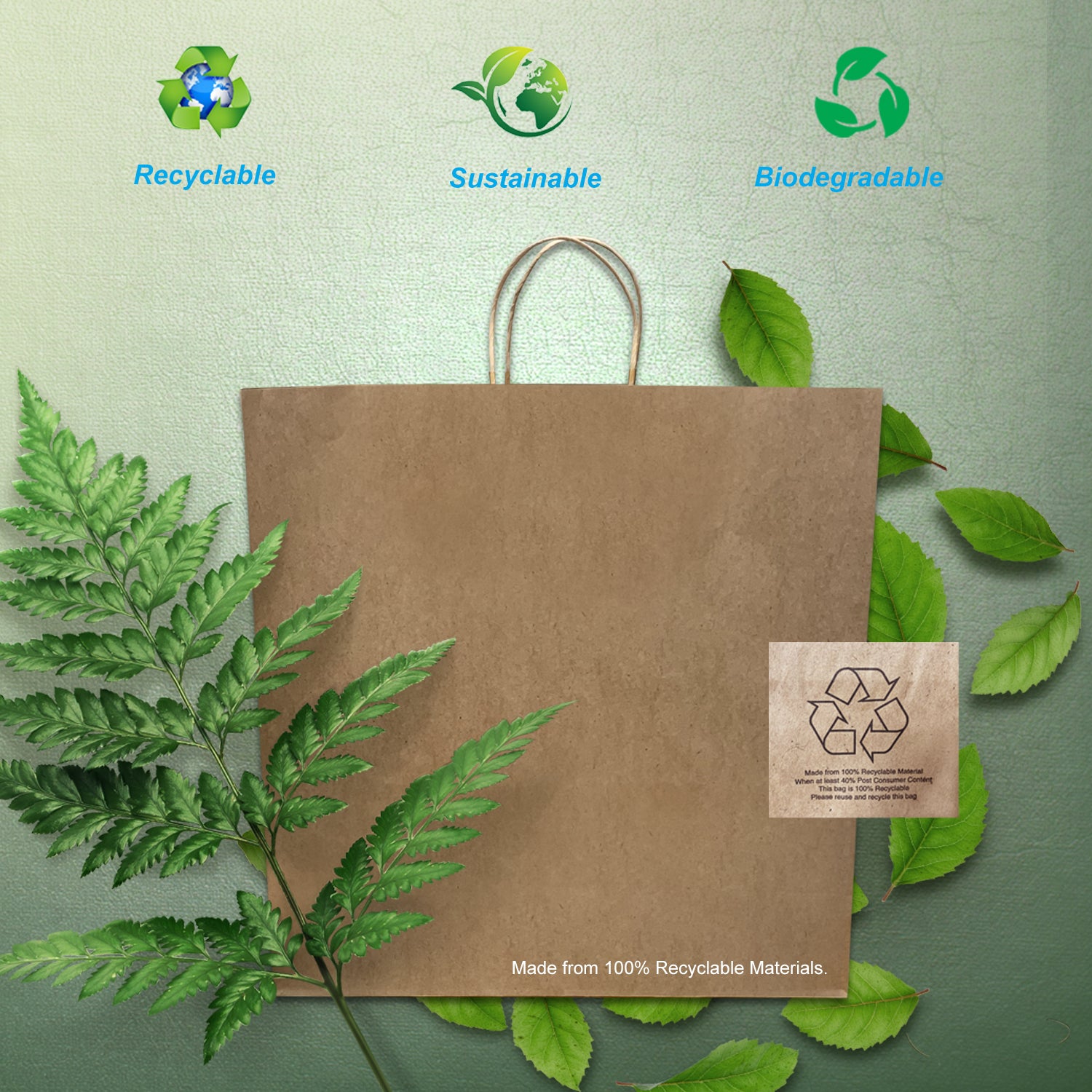 200 Pcs, Jumbo, 18x7x18.75 inches, Kraft Paper Bags, with Twisted Handle