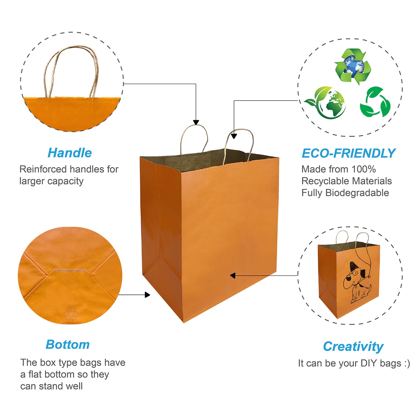 150 Pcs, Super Royal, 14x10x15.75 inches, Orange Kraft Paper Bags, with Twisted Handle