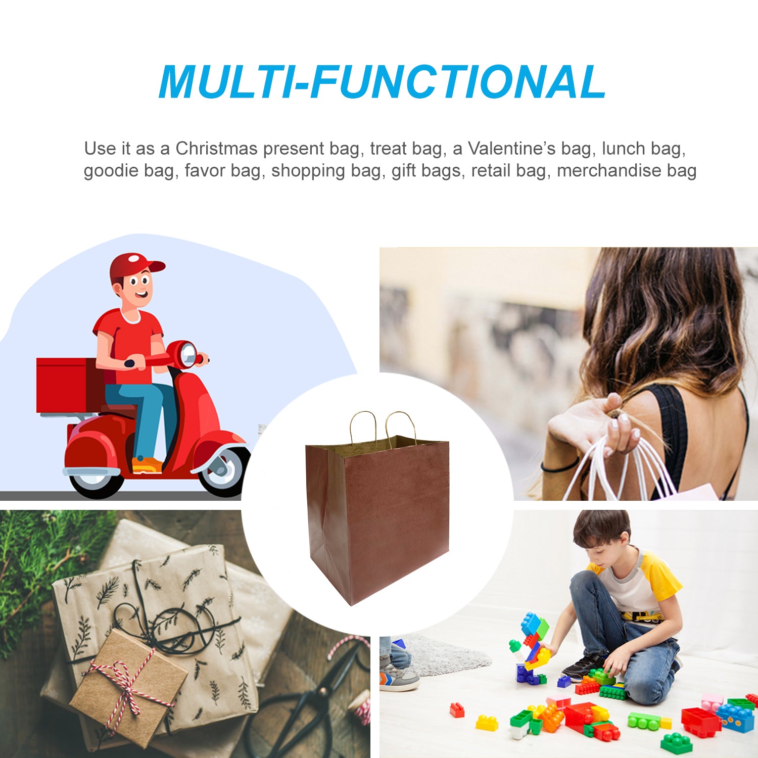 150 Pcs, Super Royal, 14x10x15.75 inches, Chocolate Kraft Paper Bags, with Twisted Handle