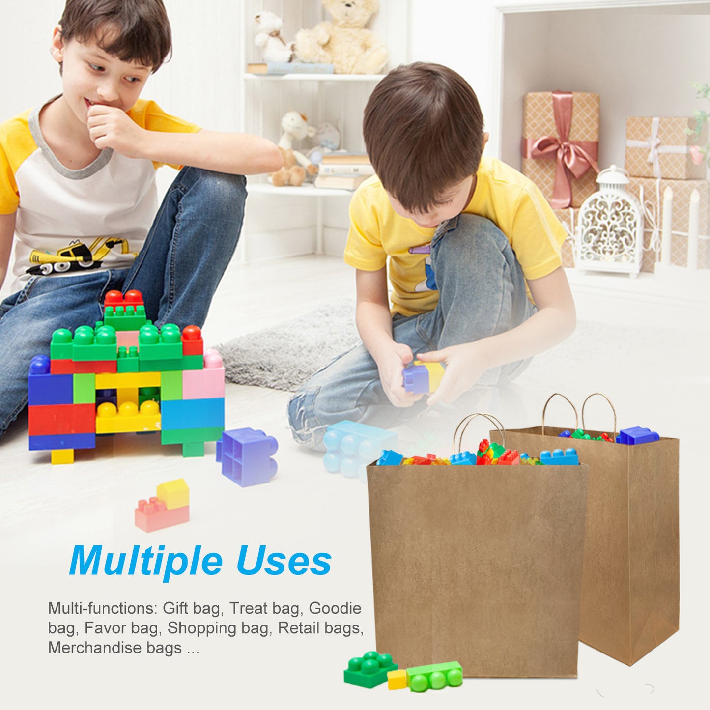 200 Pcs, Jumbo, 18x7x18.75 inches, Kraft Paper Bags, with Twisted Handle