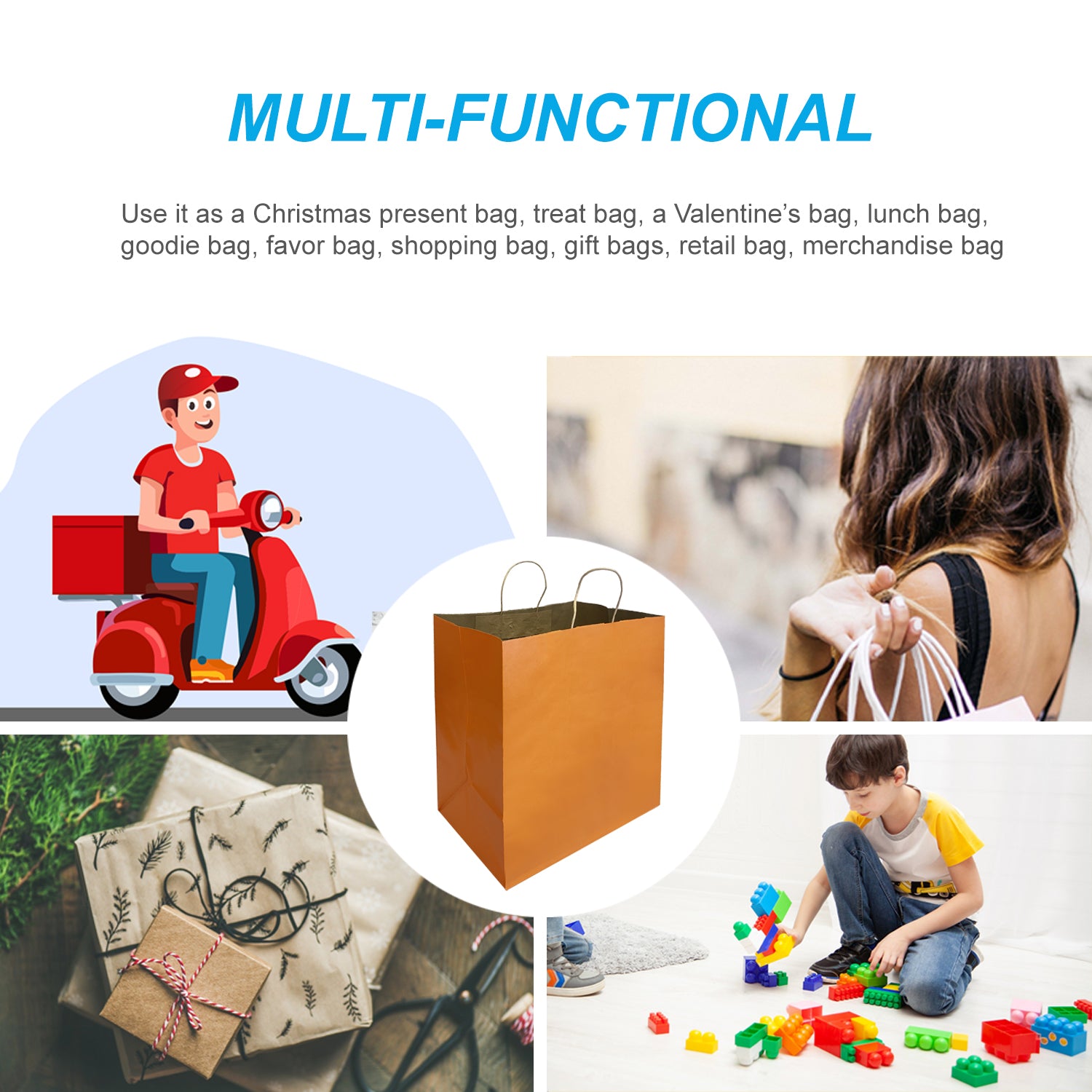 150 Pcs, Super Royal, 14x10x15.75 inches, Orange Kraft Paper Bags, with Twisted Handle