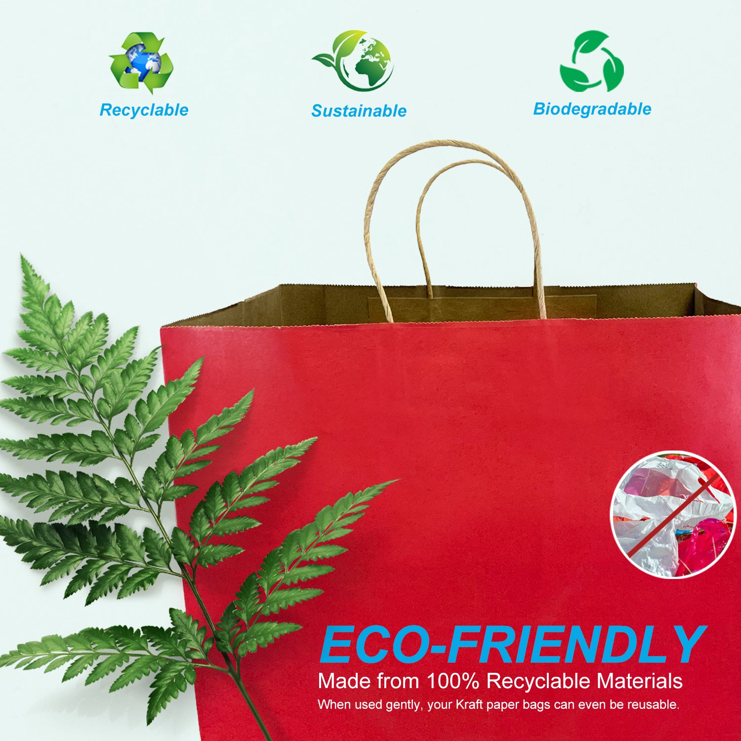 200 Pcs, Super Royal,  14x10x15.75 inches, Red Kraft Paper Bags, with Twisted handle