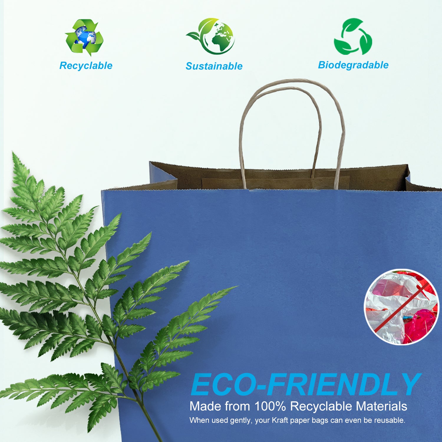 150 Pcs, Super Royal, 14x10x15.75 inches, Blue Kraft Paper Bags, with Twisted Handle