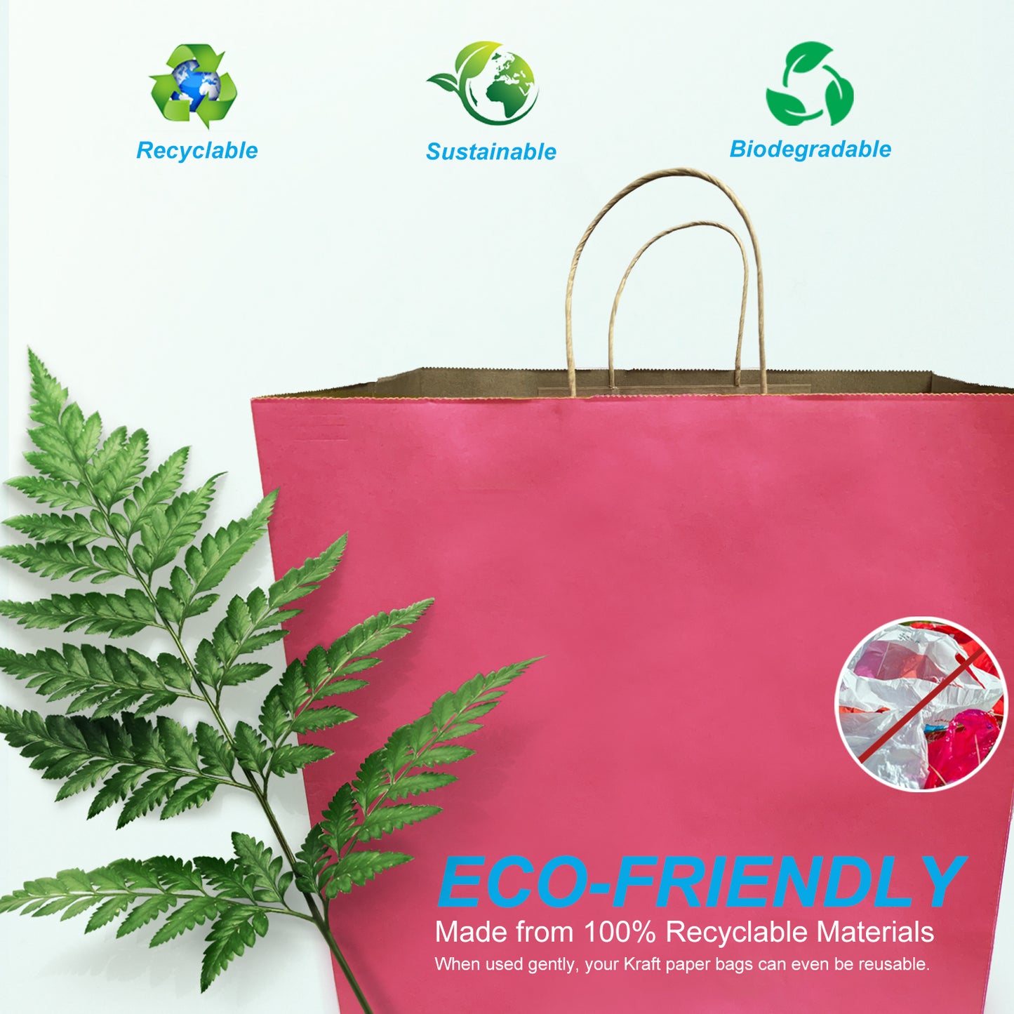 150 Pcs, Super Royal, 14x10x15.75 inches, Pink Kraft Paper Bags, with Twisted Handle