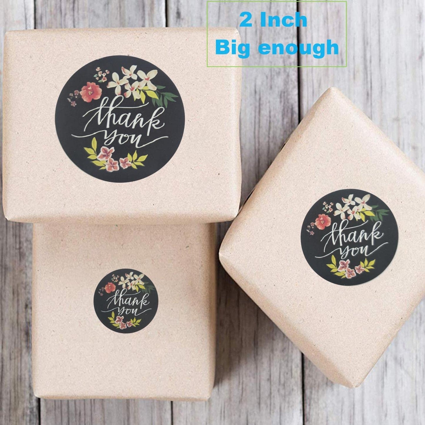 500 Pcs, 2 inches, 8 Designs, Plants and Floral, Round Label, Thank You Sticker