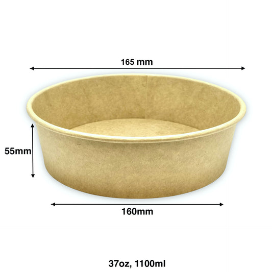 Paper Salad Bowl Kraft - 1100ml - Carton of 300 - KIS PAPER - 11192; From $0.223/pc