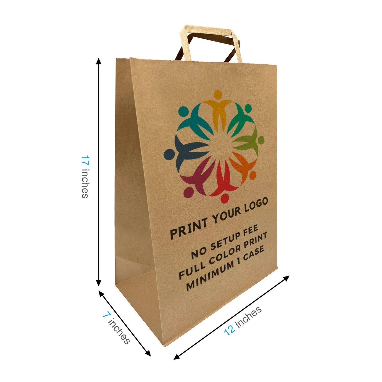 300pcs Simba 12x7x17 inches Kraft Paper Bags Flat Handles, Full Color Print, Printed in North America
