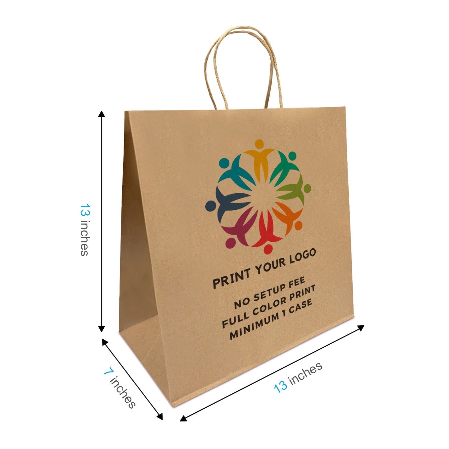 250pcs Star 13x7x13 inches Kraft Paper Bags Twisted Handles, Full Color Print, Printed in North America