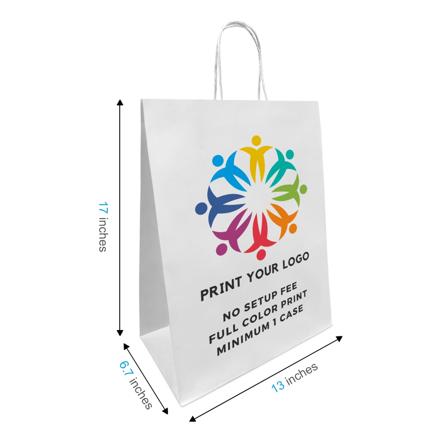 250pcs Mart 13x7x17 inches White Paper Bags Twisted Handles, Full Color Print, Printed in North America