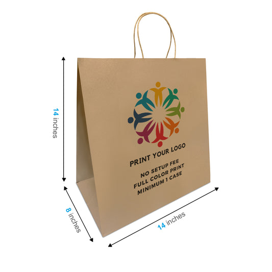 200pcs Tiger 14x8x14 inches Kraft Paper Bags Twisted Handles, Full Color Print, Printed in North America