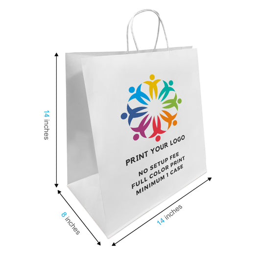 200pcs Tiger 14x8x14 inches White Paper Bag Twisted Handles, Full Color Print, Printed in North America
