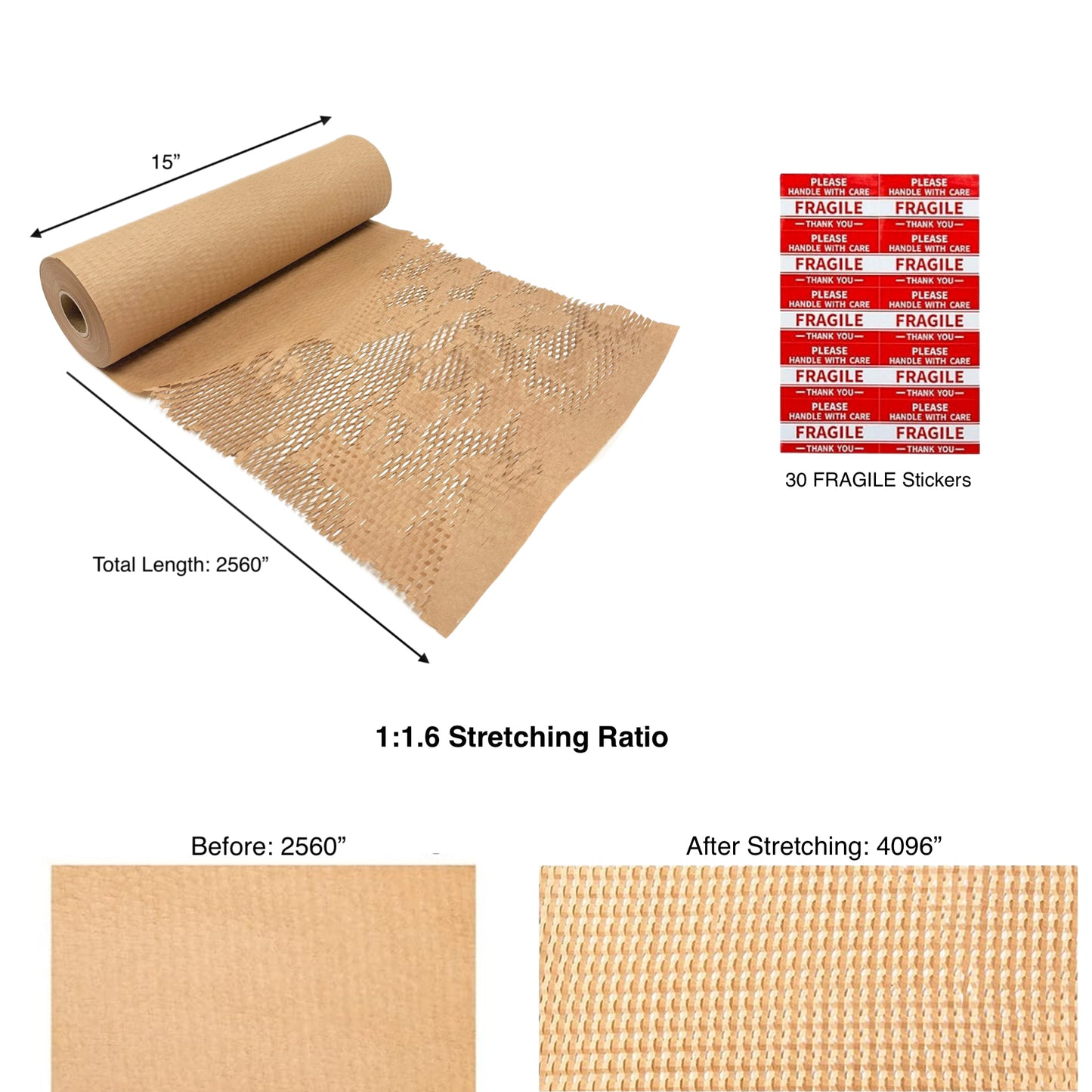 1pcs, Honeycomb, 15x2560 inches, Wrapping Paper Roll