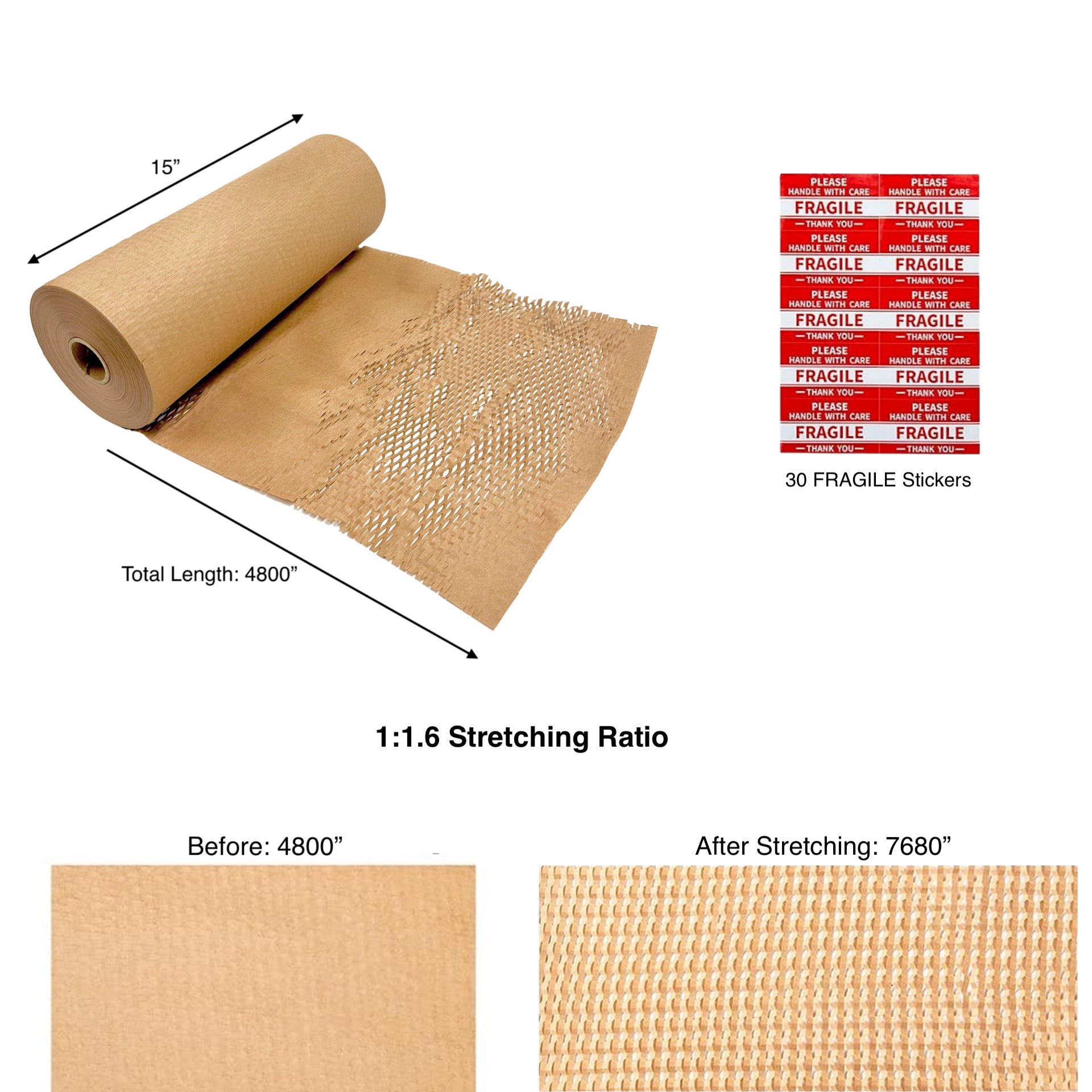 1pcs, Honeycomb, 15x4800 inches, Wrapping Paper Roll