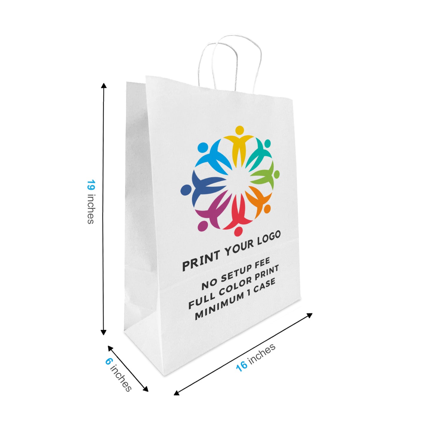 200pcs Queen 16x6x19.25 inches White Paper Bags Twisted Handles, Full Color Print, Printed in North America