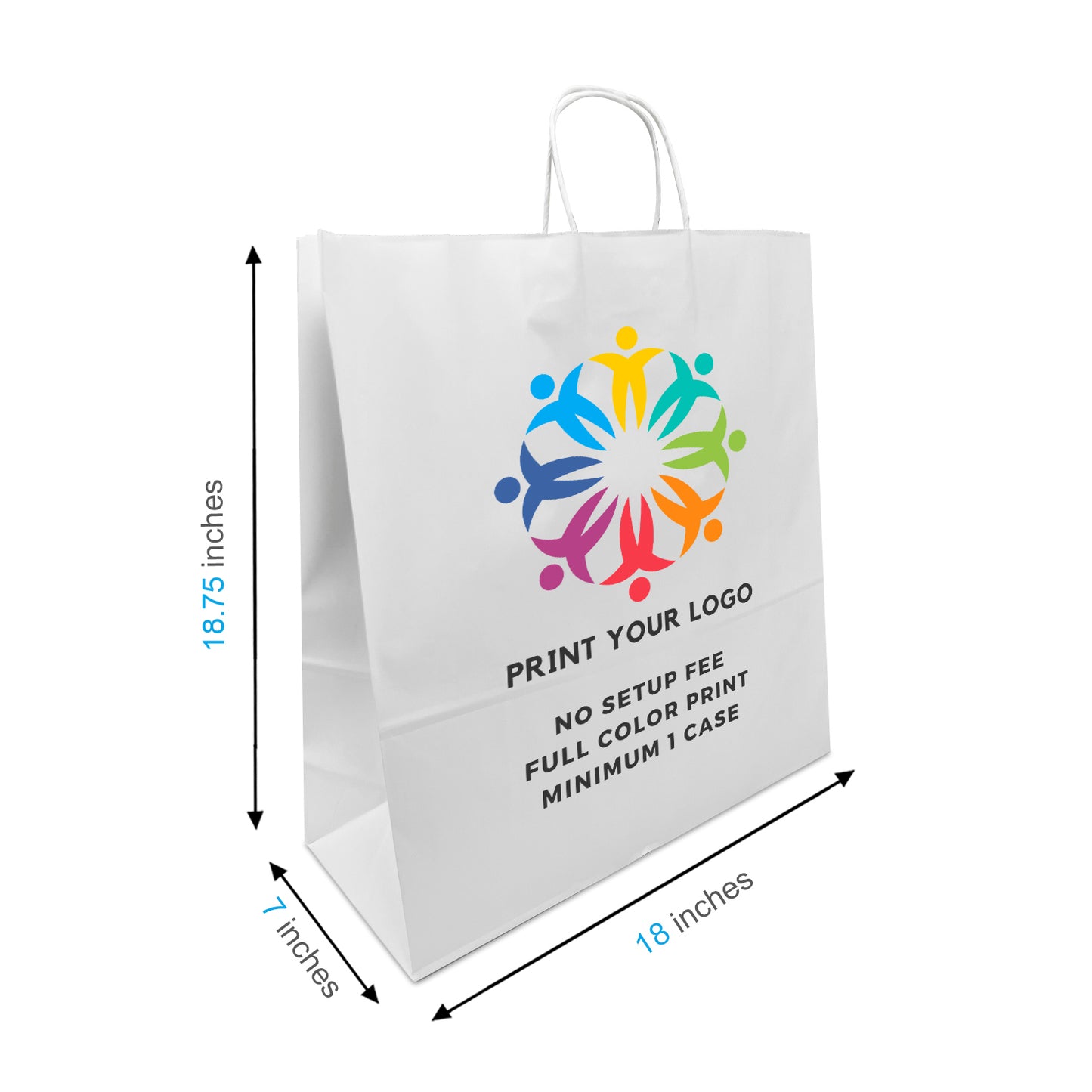 200pcs Jumbo 18x7x18.75 inches White Paper Bags Twisted Handles, Full Color Print, Printed in North America