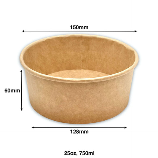 Paper Salad Bowl Kraft - 750ml - Carton of 300 - KIS PAPER - 11038; From $0.205/pc