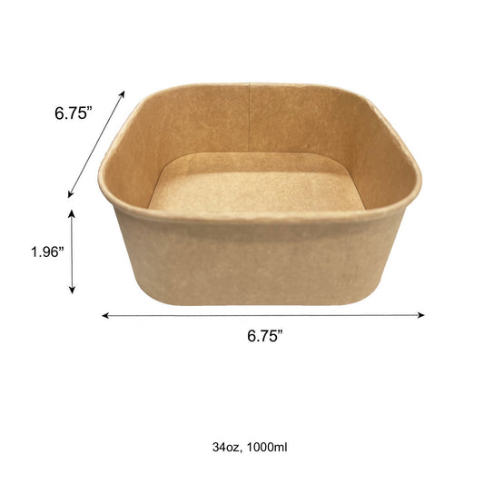 Paper Food Container Kraft Square- 1000ml - Carton of 300 - KIS PAPER - 11025; From $0.25/pc
