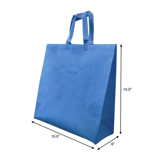 200pcs, Grocer, 15.5x6x15.5 inches, Blue Non-Woven Reusable Shopping Bags, with Flat Handles