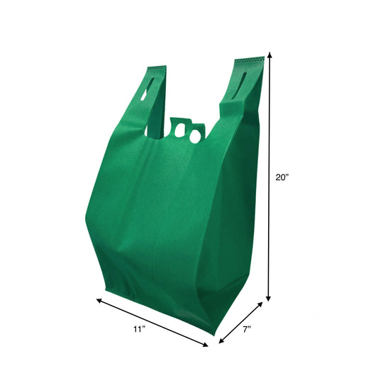 200pcs, T-Shirt Bag, 11x7x20 inches, Dark Green Non-Woven Reusable Shopping Bags, with Pinch Bottom