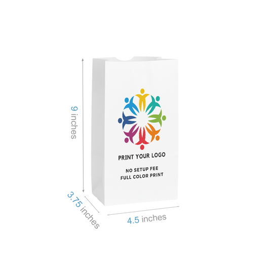 #3 - 4.5" x 3.75" x 9" - Prescription Bags - White Grocery Bags - Carton of 1000 - KIS PAPER - 6023; Full Color Custom Print, Printed in Canada