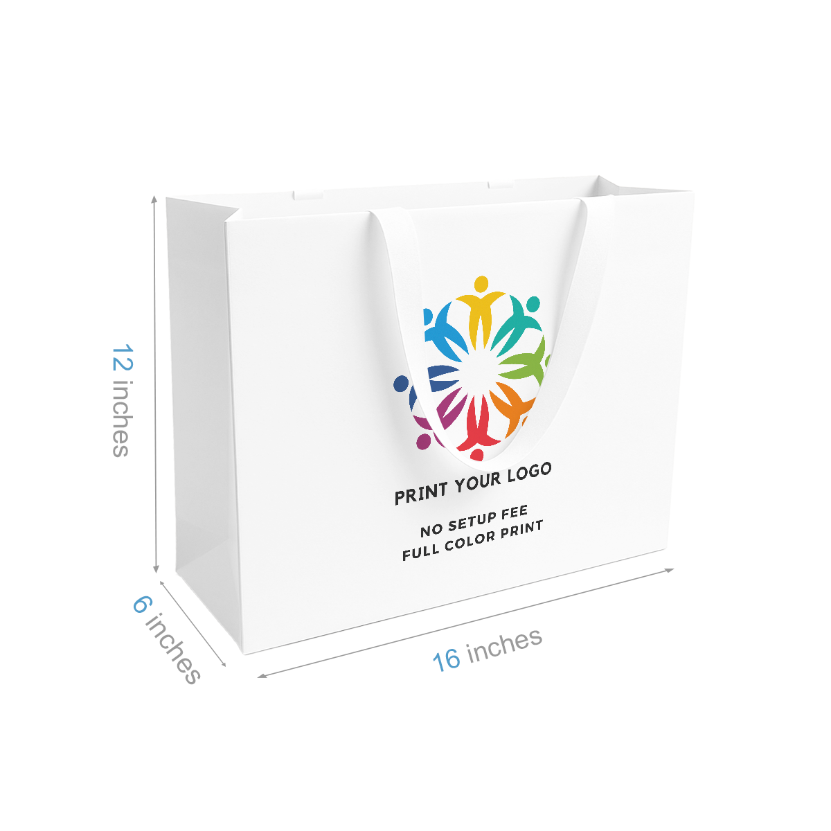 Vogue 16x6x12 inches White Contour Luxe Paper Gift Bag, Double-sides Smooth Finish, White Ribbon Handles; Full Color Custom Print, Printed in Canada