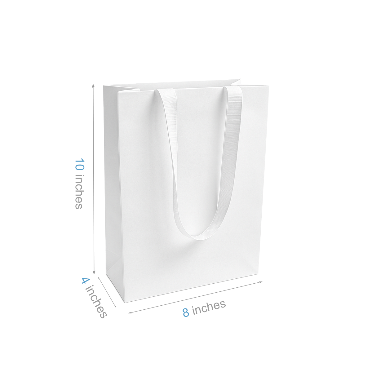 FB8410WW | 200pcs Cub 8x4x10 inches White Contour Luxe Paper Gift Bag, Double-sides Smooth Finish, White Ribbon Handles; U$0.94/pc