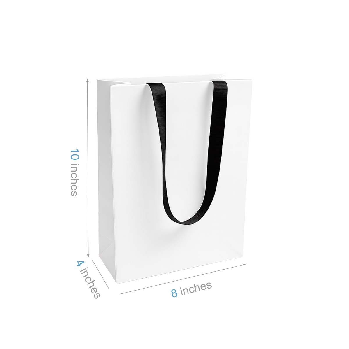 FB8410WB | 200pcs Cub 8x4x10 inches White Contour Luxe Paper Gift Bag, Double-sides Smooth Finish, Black Ribbon Handles; U$0.94/pc