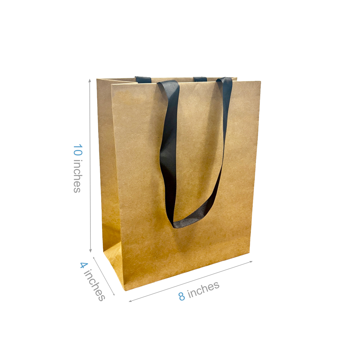 FB8410BBLK | 200pcs Cub 8x4x10 inches Kraft Contour Luxe Paper Gift Bag, Double-sides Smooth Finish, Black Ribbon Handles; U$0.83/pc