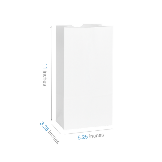 #5 - 5.25" x 3.25" x 11" - Prescription Bags - White Grocery Bags - Carton of 1000 - KIS PAPER - 6024; $0.070/pc