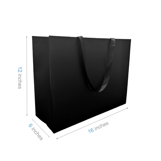 FB1662BK | 100pcs Vogue 16x6x12 inches Black Laminated Contour Luxe Paper Gift Bag, Double-sides Smooth Finish, Black Ribbon Handles; U$1.47/pc